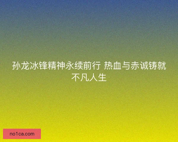 孙龙冰锋精神永续前行 热血与赤诚铸就不凡人生